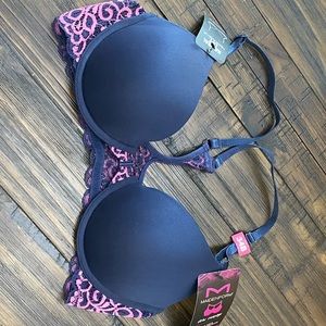 NWT Maidenform 34B Navy/Pink Lace Push-up bra